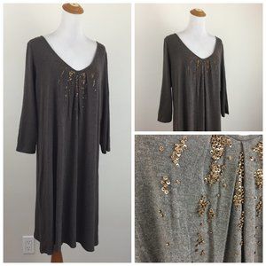 EILEEN FISHER Brown Sequins Beads Embellished Front Maxi Dress